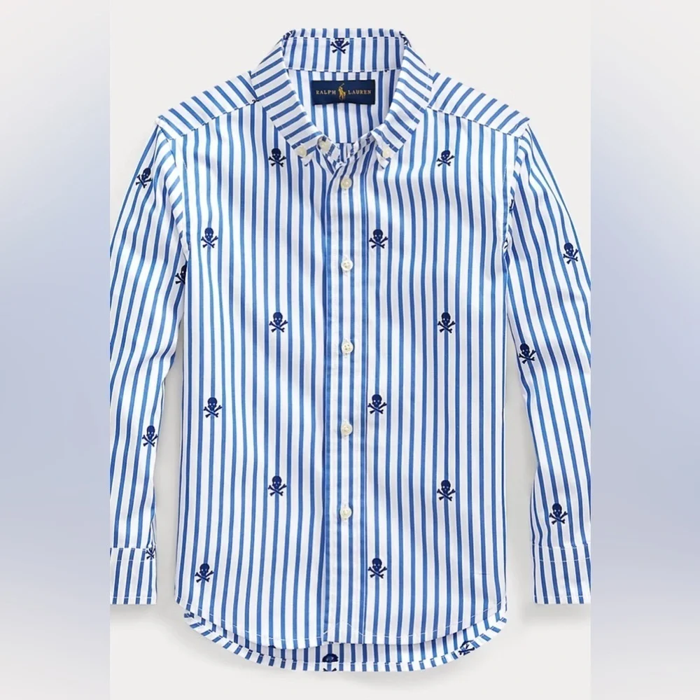 Ralph Lauren Kids White and Blue Striped Button Down Shirt